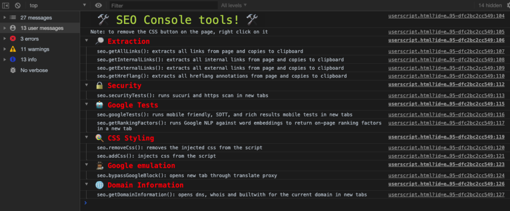 seo tools in chrome dev tools